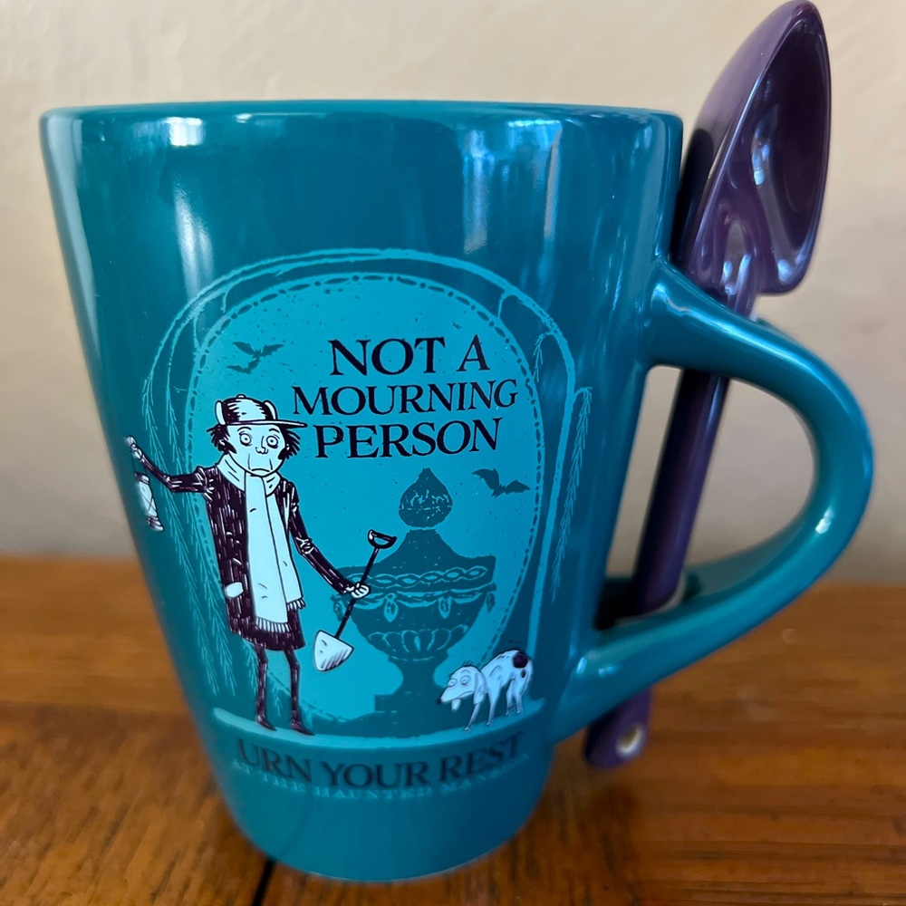 “Not a mourning person” Haunted Mansion Caretaker and Dog Cup and Spoon